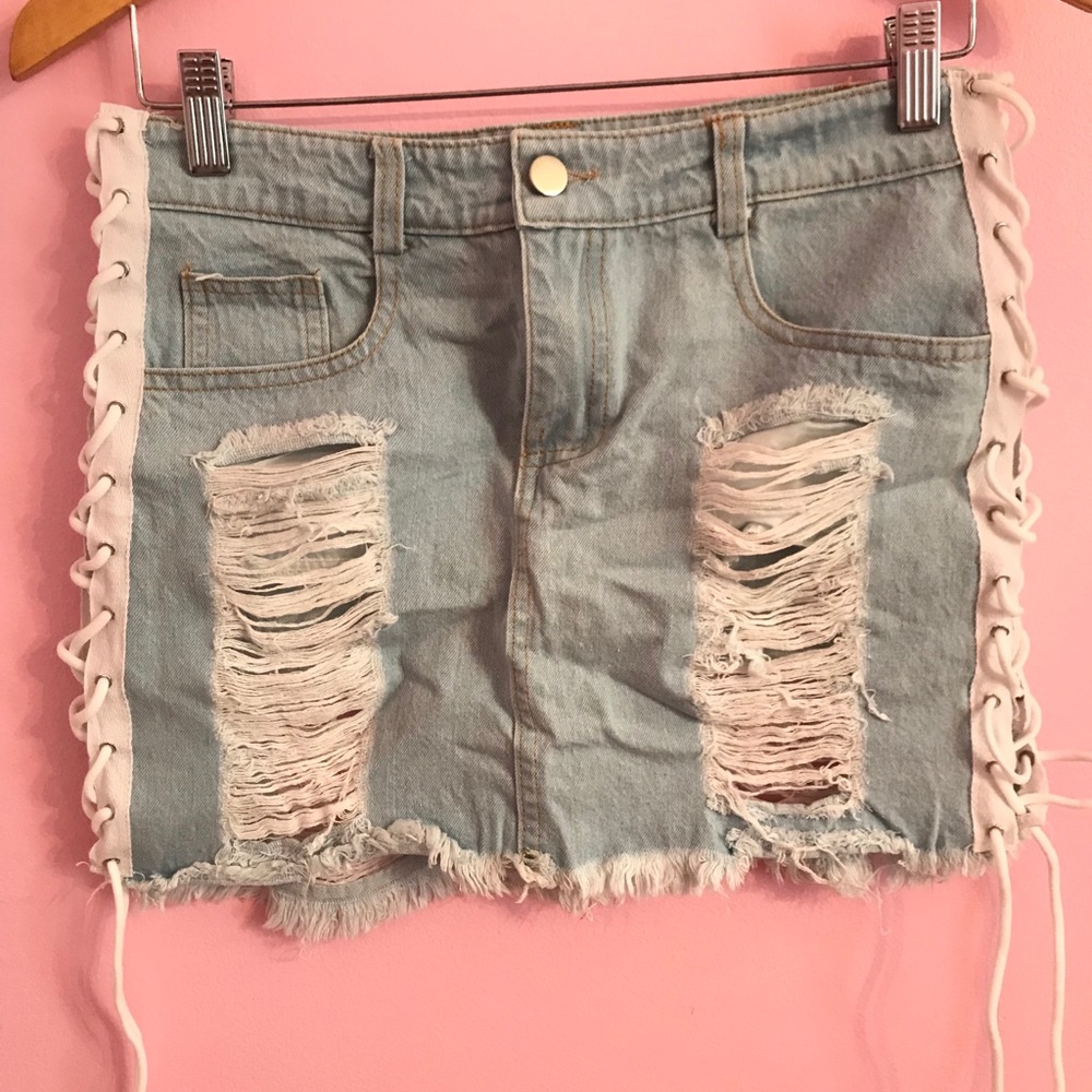 Light blue denim mini skirt (large)